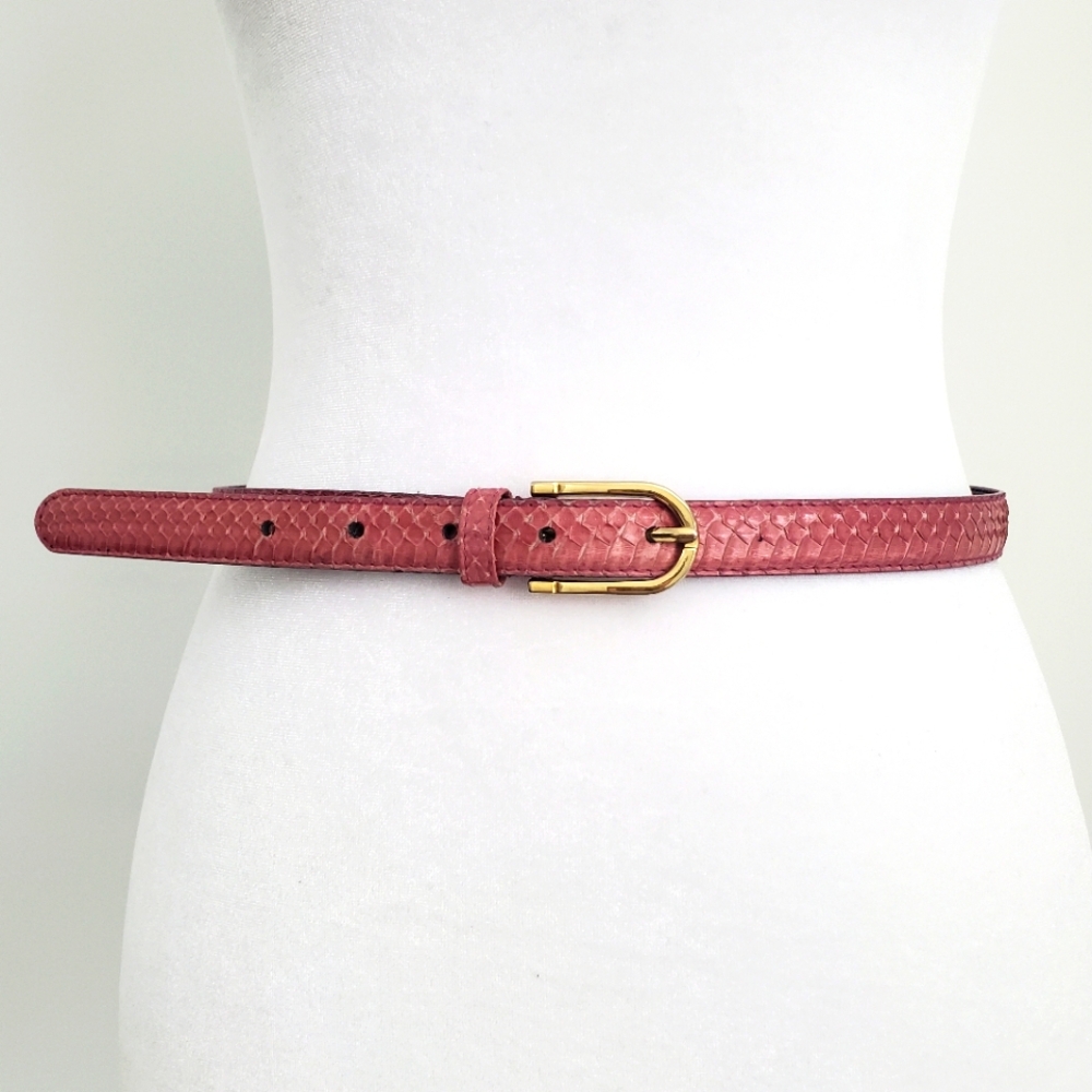 Vintage Women's Genuine Snake Skin Belt Coral Pink & Gold